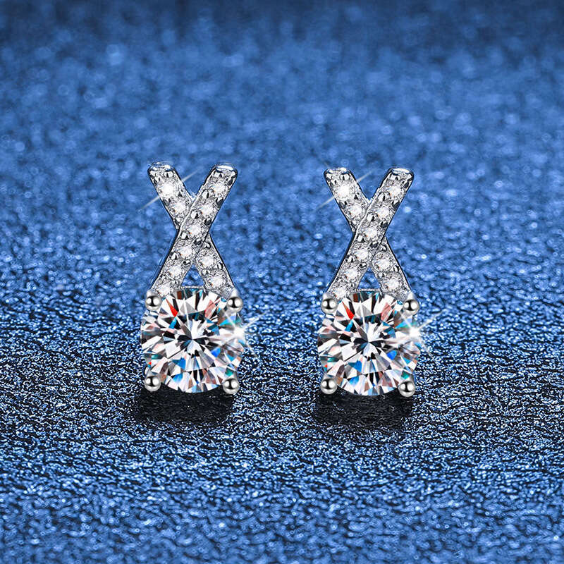 S925 Pure S925ier for Women Korean S925tyle FreS925h S925imple X-S925haped 50 caratS925 D Color MoiS925S925anite EarringS925 1d6