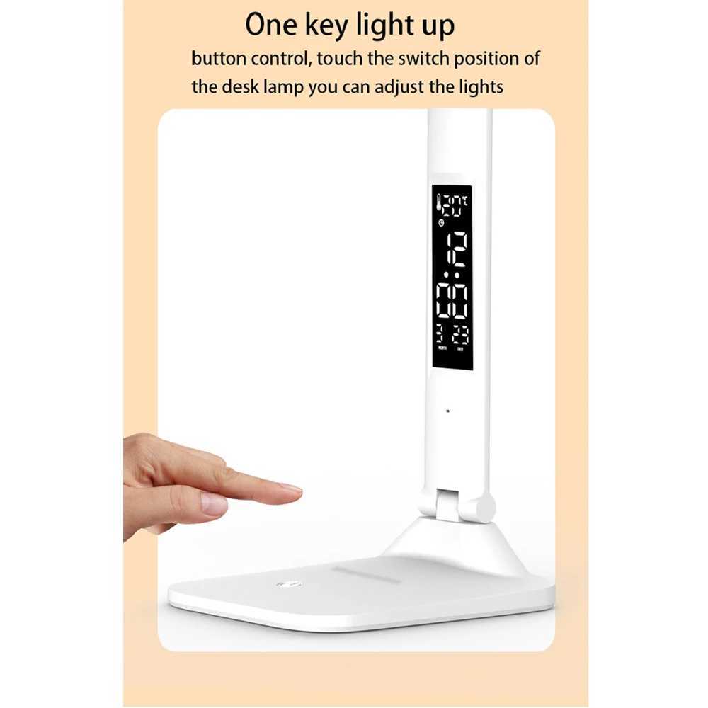 Folding Table Lamp USB Reading Touch Dimmable Eye Protection With Alarm Clock Thermometer LED Desk Lamp USB Charge Night Light XJ250703