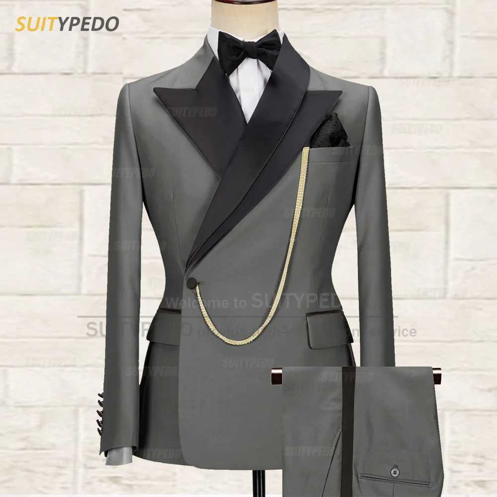 Formal Mens Suit Sets for Wedding Prom Party Elegant One Button Peak Lapel Tuxedos Fashion Slim Fit Blazer Pants Two Pieces X250704