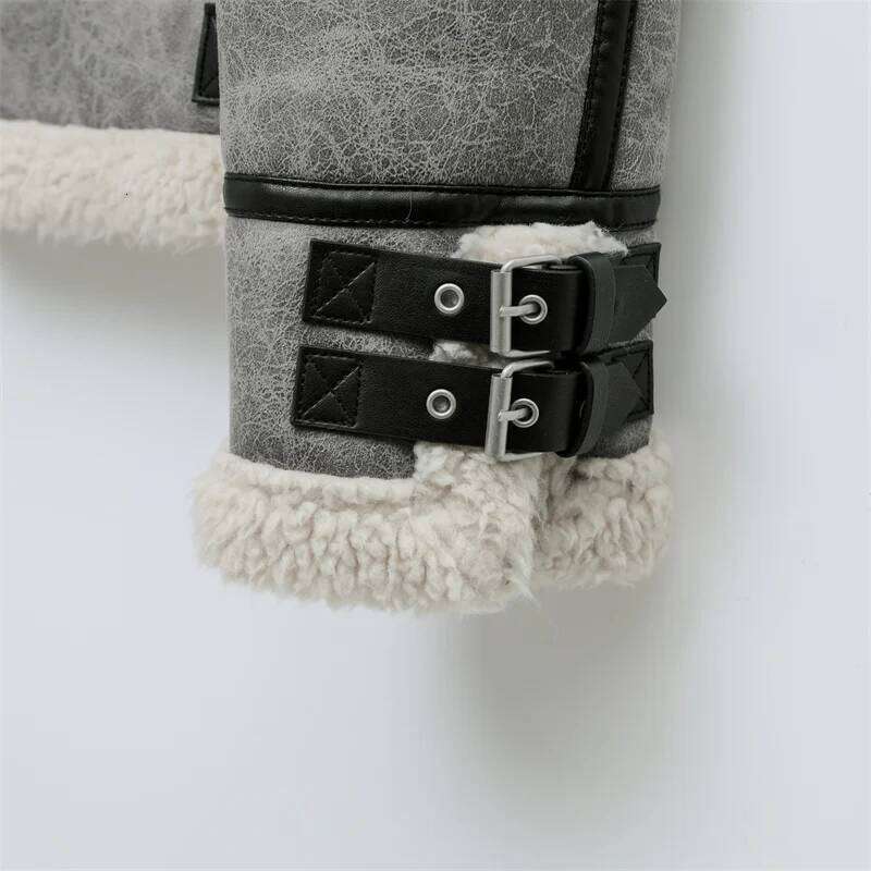 RARF 2024 New Gray Thick Lapel Fur One Fleece Double-Sided Warm Men's Motorcycle Jacket Top 250704