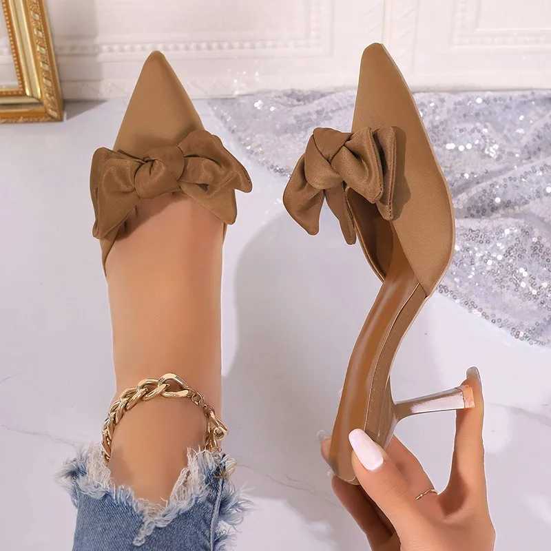 New Style Butterfly-knot Mules Women Slippers Elegant Pointed Toe Thin High Heels Ladies Summer Fashion Party Prom Shoes W250704