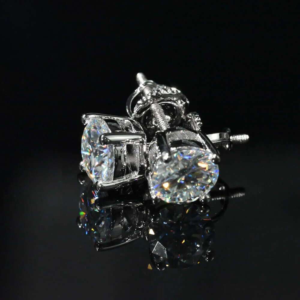 .25 0.5 1 2 4 5 Carat Moissanite Stud Iced Out Round Cut Screw Back Sier 10k 14k Gold Vvs Dia Fine Jewelry Earring