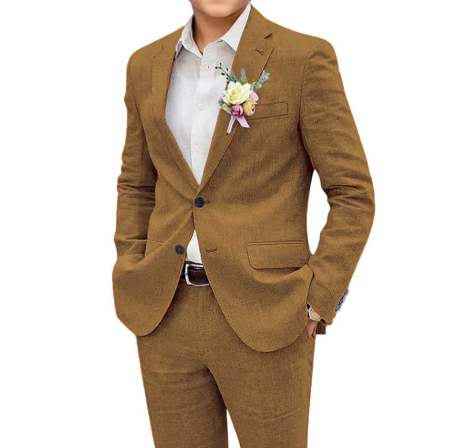 2-piece Customized Mens Suit Set Jacket Pants Spring Summer Wedding Party Home-based Costumes Linen Suit X250704