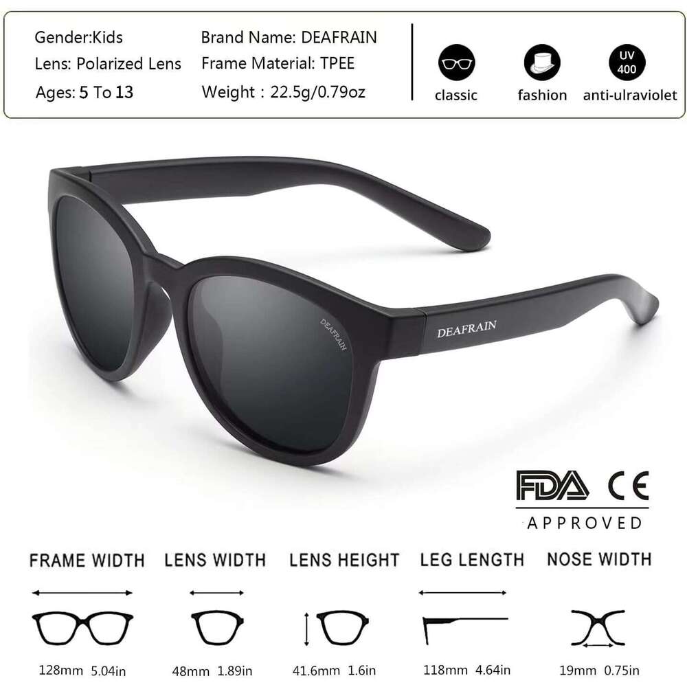 Polarized Sunglasses 3 Kids TPEE Rubber Flexible Frame 100% UV Protection Shades for Boys Girls Age 5-13 100%
