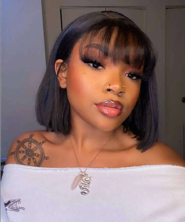 Straight Bob Wigs With Bangs Short Brazilian 180density For Woman Full hine Made Human Hair Wig