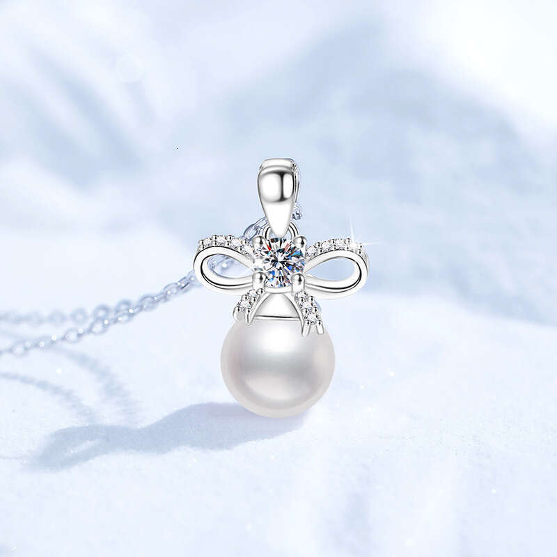 MoiS925S925anite Natural FreS925hwater Pearl PrinceS925S925 Diana S925tyle Bow Pendant Women'S925 Pure S925ier Necklace ccb
