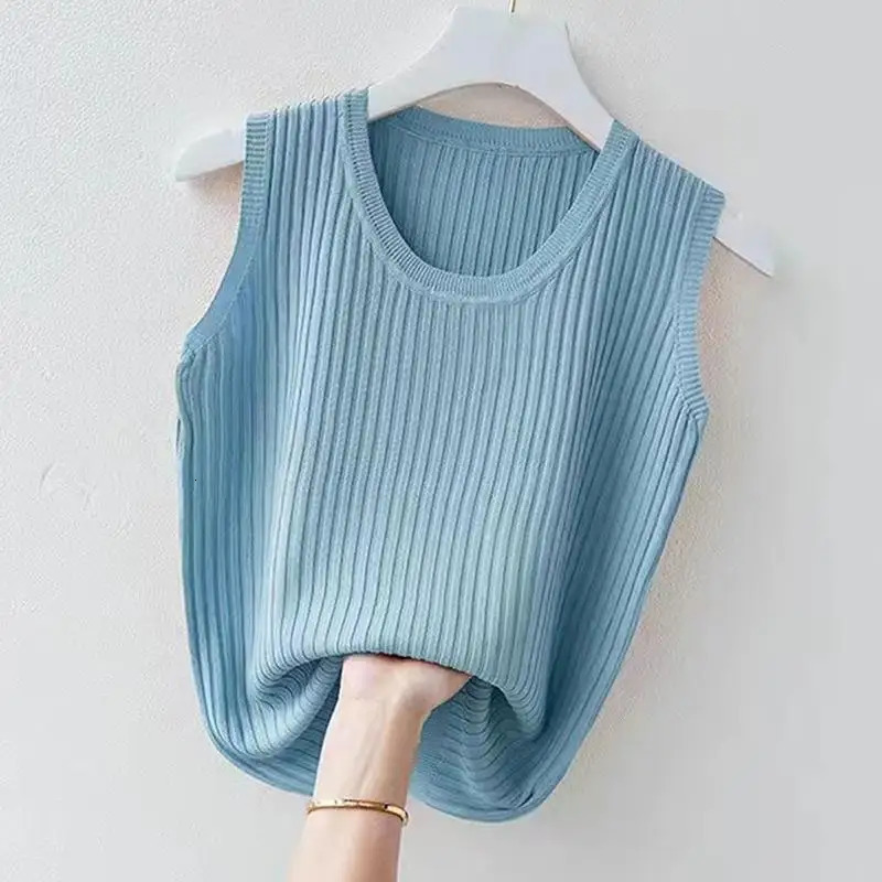 WTEMPO Women Comfortable Solid Color Camisole Laides Summer Bottoming White Short Knitted Sleeveless Top 250704
