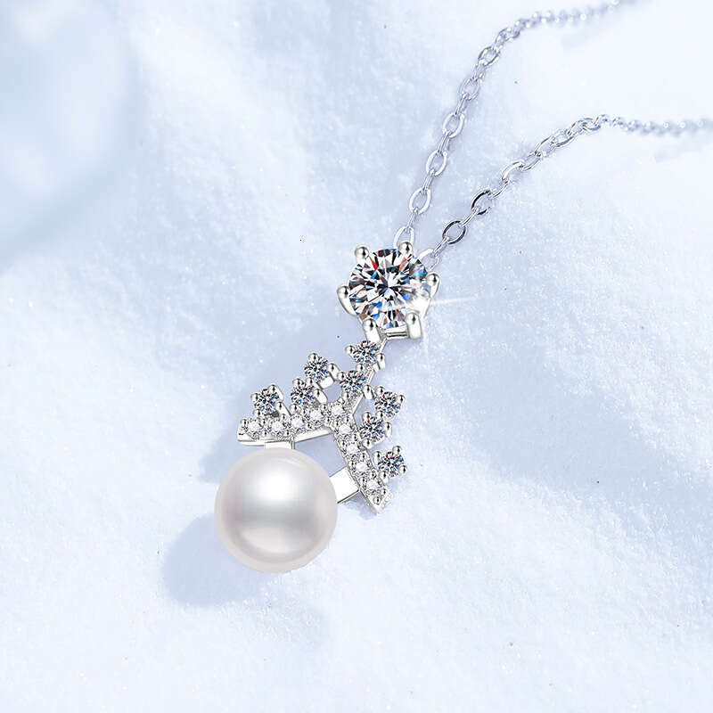 S925 Pure S925ier MoiS925S925anite Necklace for Women Natural FreS925hwater Pearl Pendant 5c4