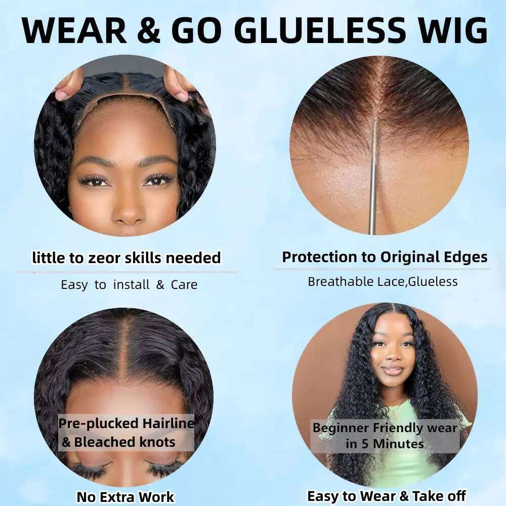 Deep Wear and Go Front Human for Women Transparent 4x4 Glueless Lace Closure Wigs Curly Hair