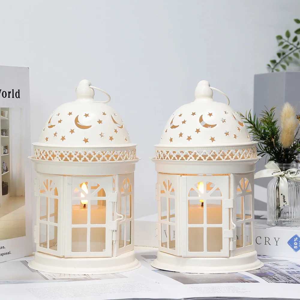 2Pcs Vintage Candle Holder Lanterns White Black Lantern Metal Hanging Candleholder for Indoor Outdoor Weddings Home Decor W250704