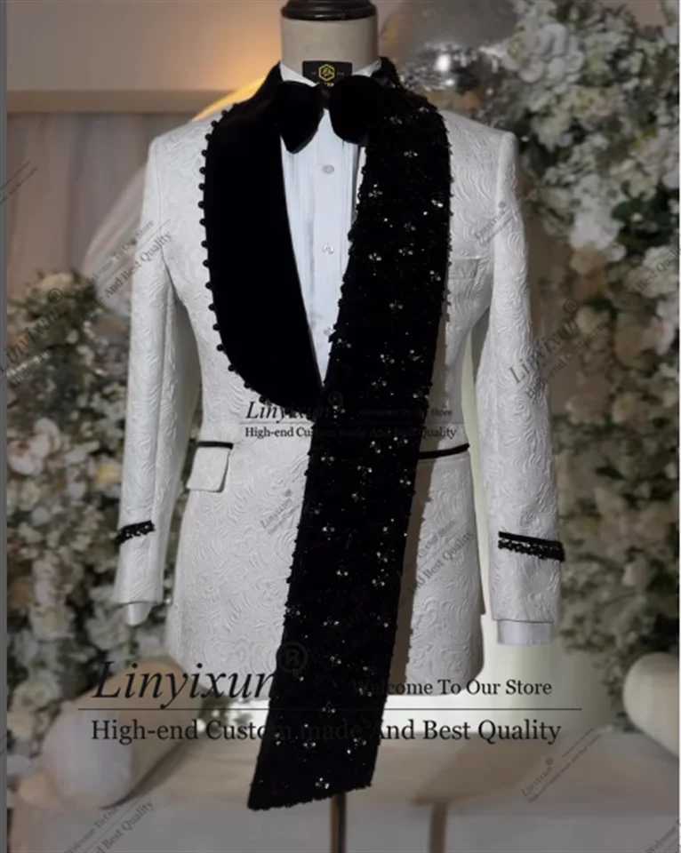 Elegant Latest Design Pearl Tuxedo Men Suit 2 Piece Wedding Groom Blazer Slim Fit Customized Shawl Lapel suits for men X250704