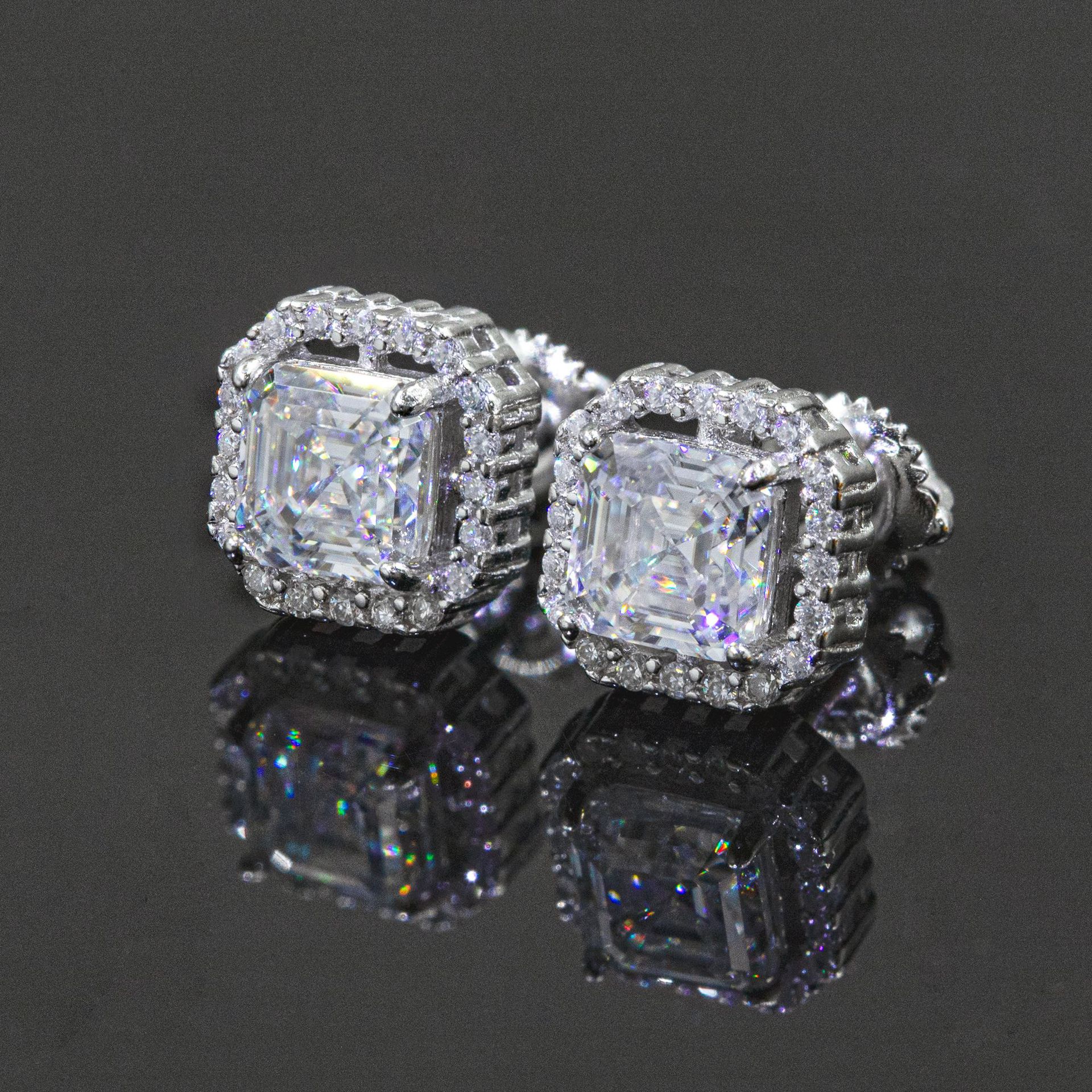New Stocks Men Women D Color VVS Asscher Cut Moissanite Stud Earrings Fashion Jewelry 925 Silver Hip Hop Earrings
