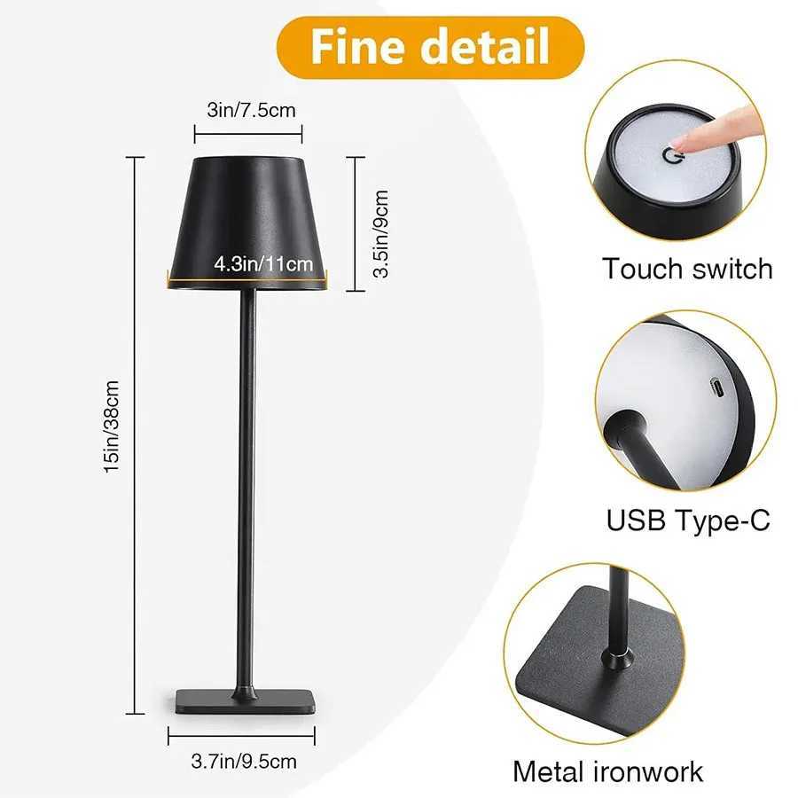 Rechargeable Table Lamp Touch Sensor LED Desktop Night Light Wireless Reading Lamp for Restaurant Hotel Bar Bedroom Decor LightsXJ250703