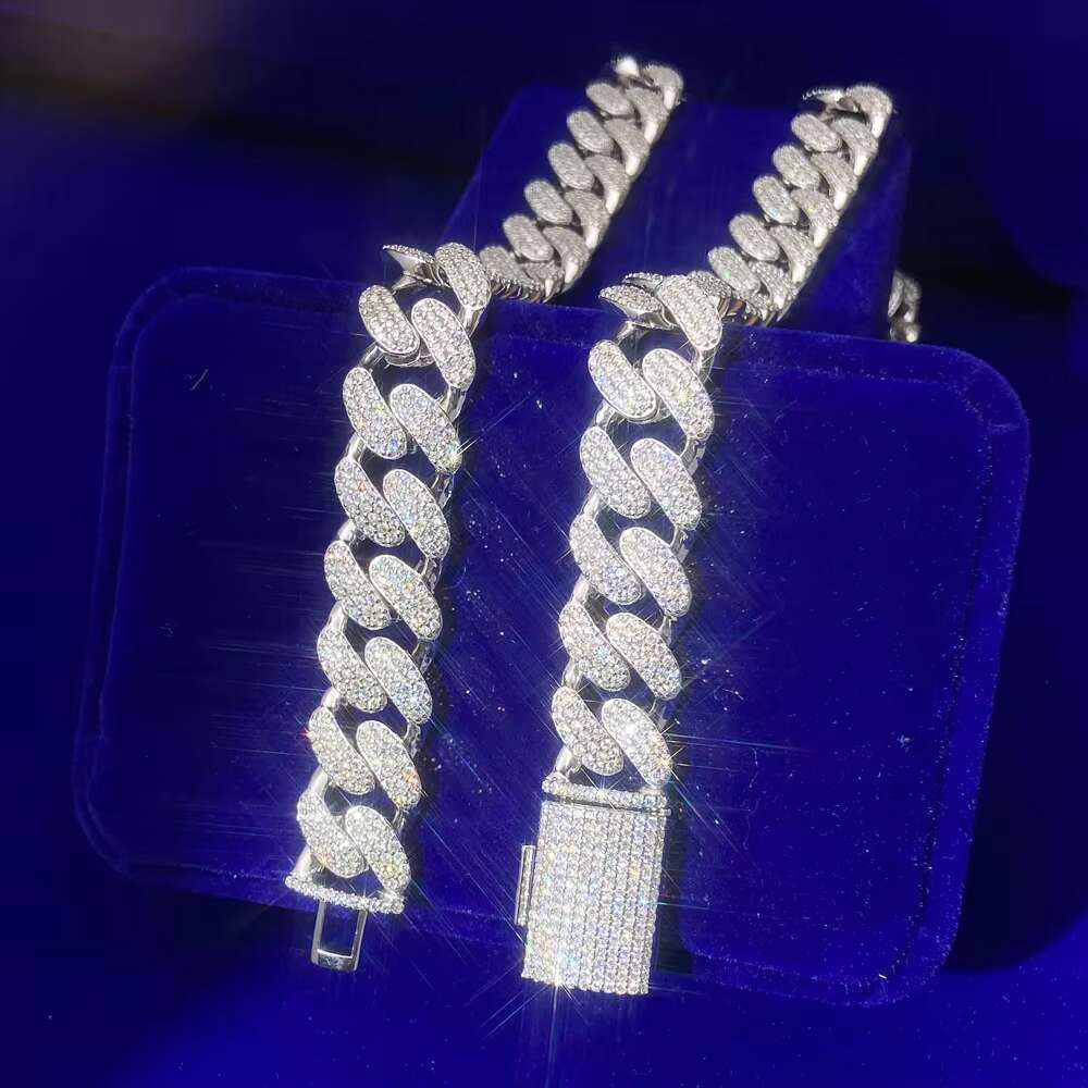 Wholesale Rapper Hiphop Jewelry 14mm VVS Moissanite Diamonds 925 Silver Miami Cuban Link Chains Necklace for Men