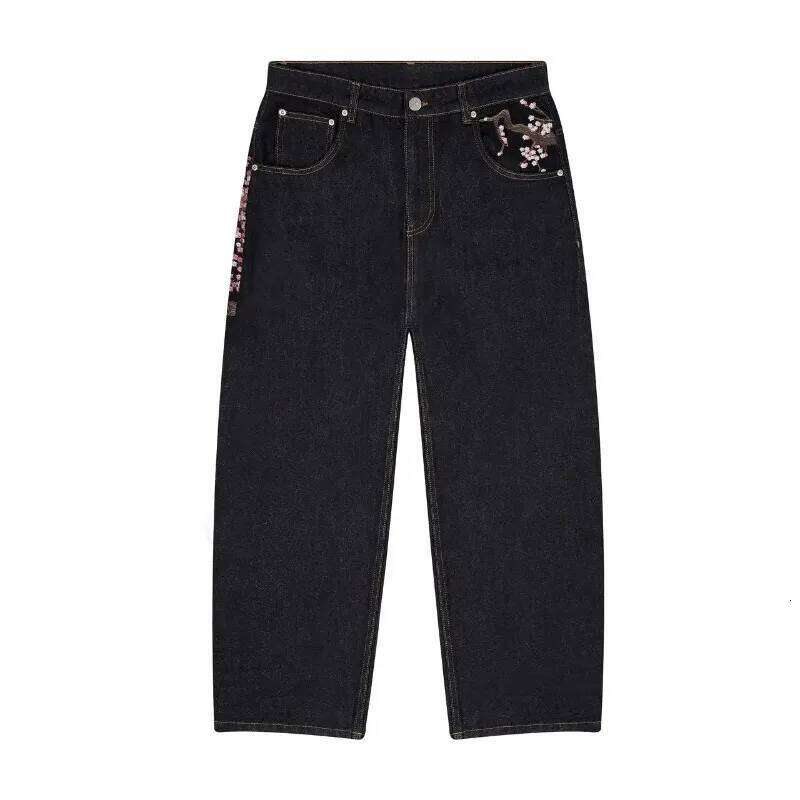 Y2K Baggy jeans Cherry Blossom Seedge Embroidery Denim Pants men women denim fabric American Hiphop Streetwear Wide Leg Jeans