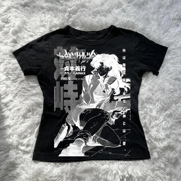 Y2k Anime Print Black Tanks Goth Sexy Bodycon Cropped Tops Women Camis Streetwear Harajuku Coquette Basic Corset Top Clothes Emo 250704
