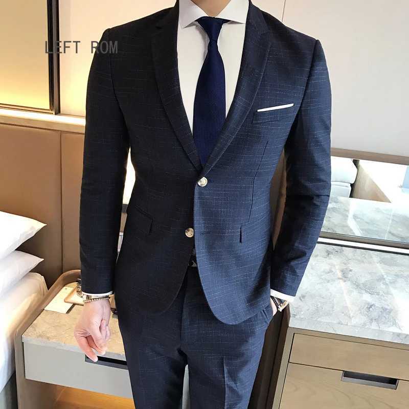 2-Piece Set Jacket + Pants / Fashion Boutique Plaid Formal Business Mens Slim Suit Groom Wedding Dress Blazer and Pants X250704