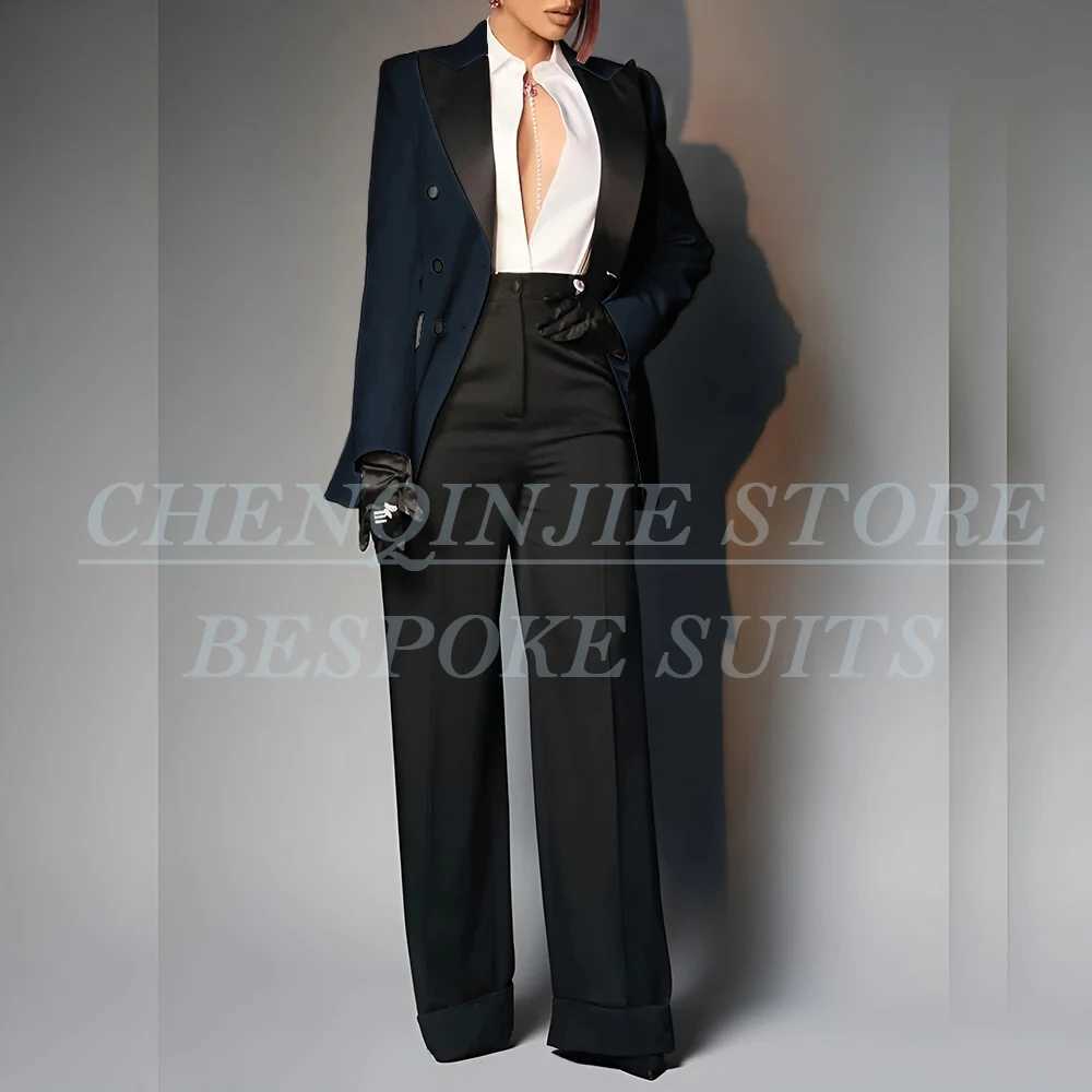 Elegant Womens Suits Blazer Luxury Double Breasted Peak Lapel Slim Fit Clothing Customized Office Lady 2 Piece Jacket Pants Set X250704