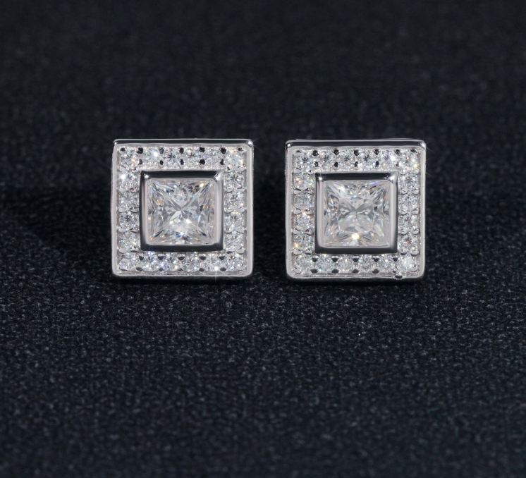 New Arrivals Top Quality Square Princess Cut Stud Earring 925 Sterling Silver Moissanite Diamond Earrings