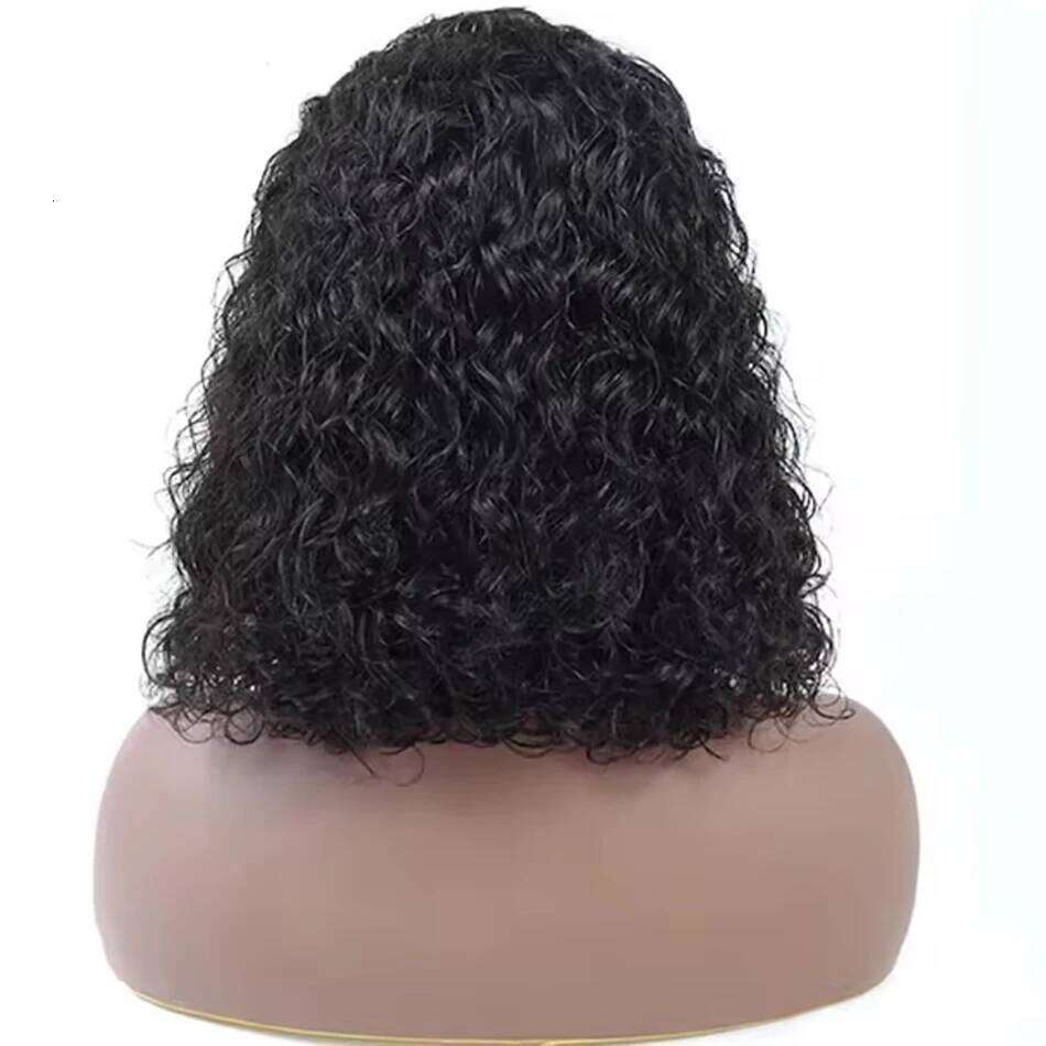 180Density 13x4 Lace Frontal Wave 100% Human Hair T Part Transparent Water Curly Bob Wigs For Black Women Brazilian