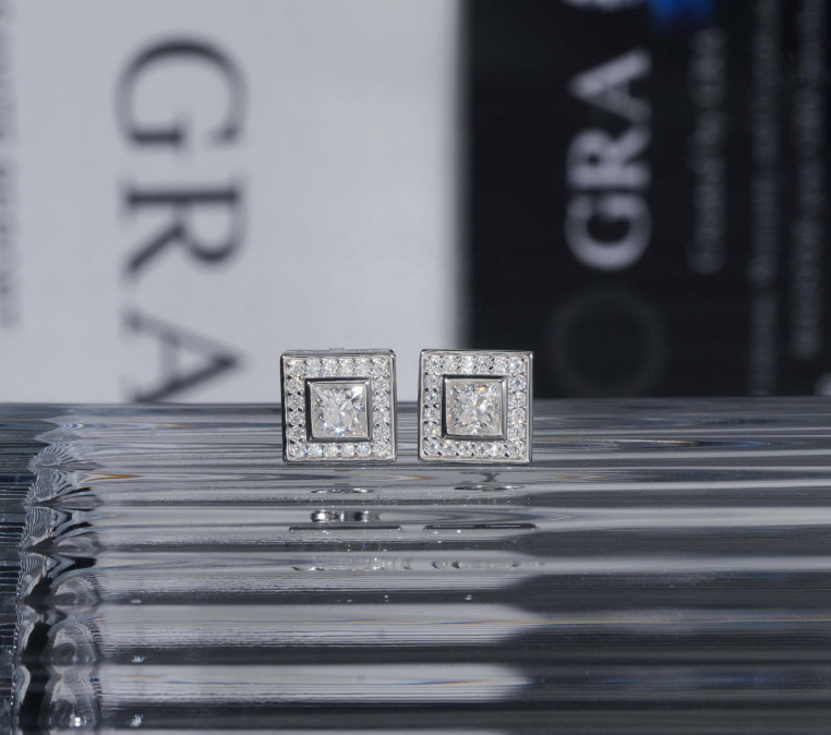 New Arrivals Top Quality Square Princess Cut Stud Earring 925 Sterling Silver Moissanite Diamond Earrings