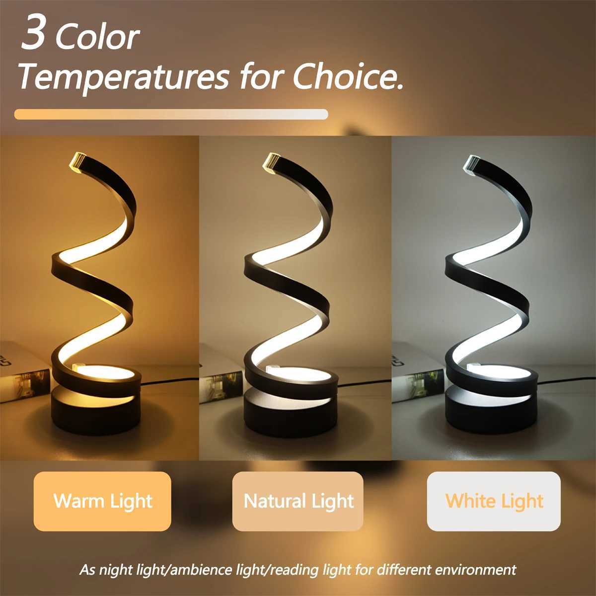 Modern minimalist spiral desk lamp wire controlled three color LED ambient light suitable for bars cafes bedrooms and roomsXJ250703