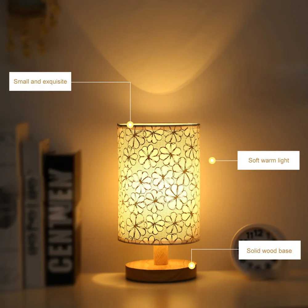 USB Bedside Lamp Night Lights LED Desk Lamp Eye Protection Nightstand Lamp Wooden Table Lamp Night Lamp Home Bedroom Decor XJ250703