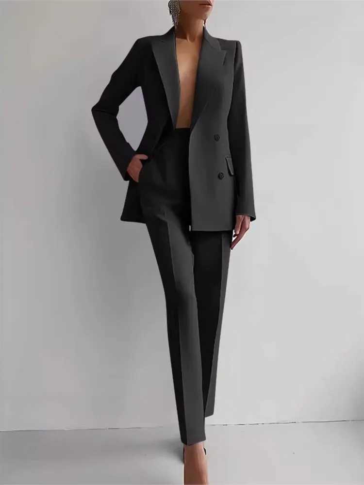 Spring Casual Long Slve Suit Set Autumn Elegant Office Lady Solid Slim Tops Blazer Pants Two Piece Sets Women Outfit 2025 X250704