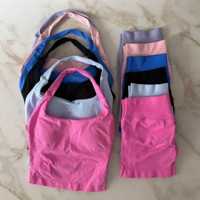 2-piece Sports Set Seamless Yoga Set Thick Strap Bra High Waist Shorts Sports Set Tight Shorts Summer Fitness Suit Gym Set Sportswear Hot Selling