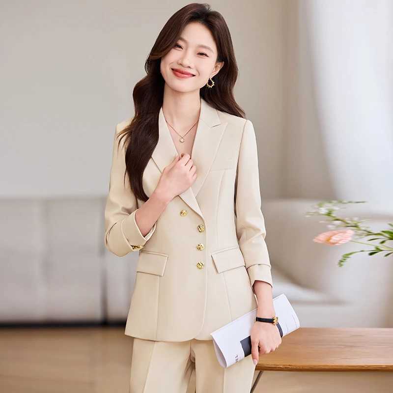 ZJYT Business Chic Formal Blazer Trousers Suit Two Piece Womens Outfit Plus Size Clothing Elegant Spring 2025 Jacket Pant Sets X250704