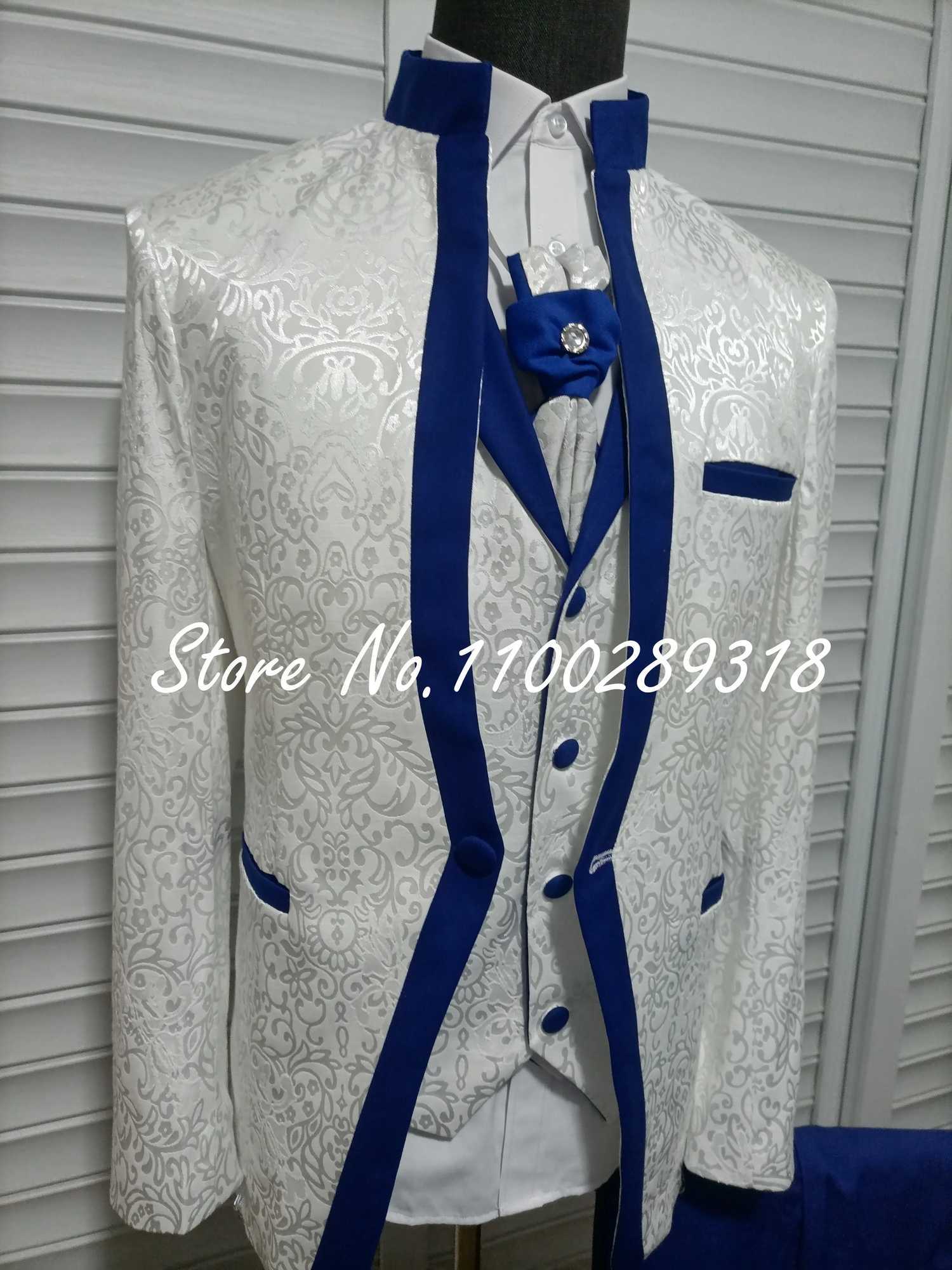 White Blue Men Suit For Wedding Groom Tuxedos ShAWl Collar Formal Jacket Male Blazer Pants Vest Three Piece CoStume Homme X250704