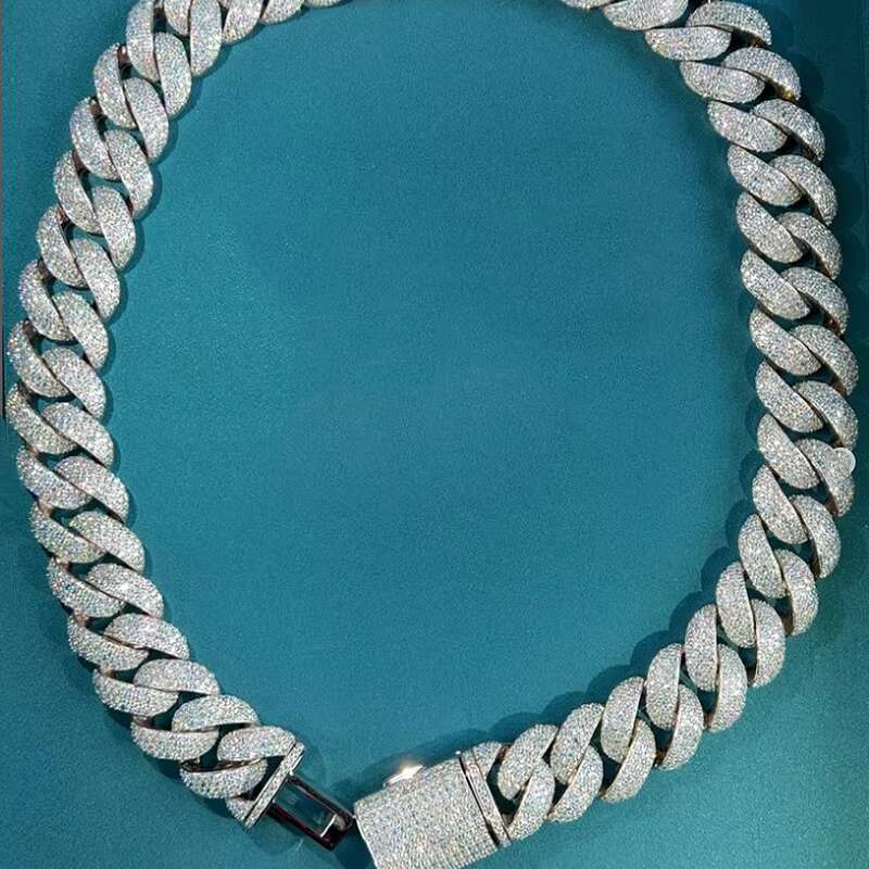 9mm Sterling Silver 925 Plated VVS Moissanite CZ Necklace 18K Real Gold Plated Cuban Link Chain