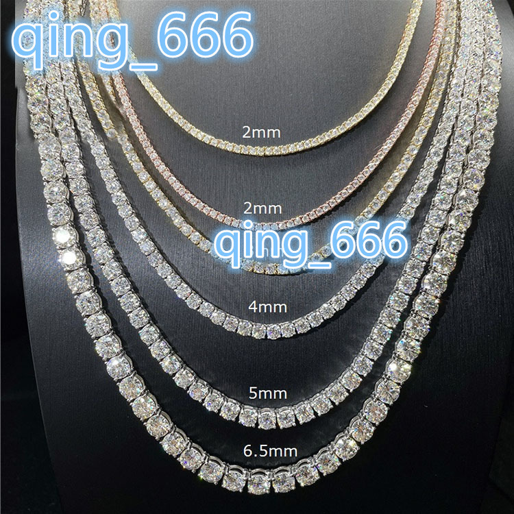 High Quality 3mm Hip Hop Moissanite Tennis Chain 925 Sterling Silver Necklace Elegant Jewelry