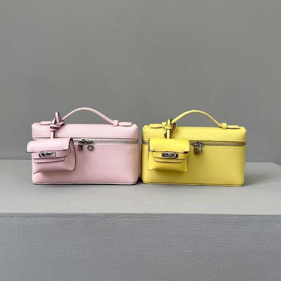 LP19 Lunch Box Piana Genuine Leather Women's Single Shoulder Crossbody Handbag Macaron Color Series Lychee Texture Makeup Bag