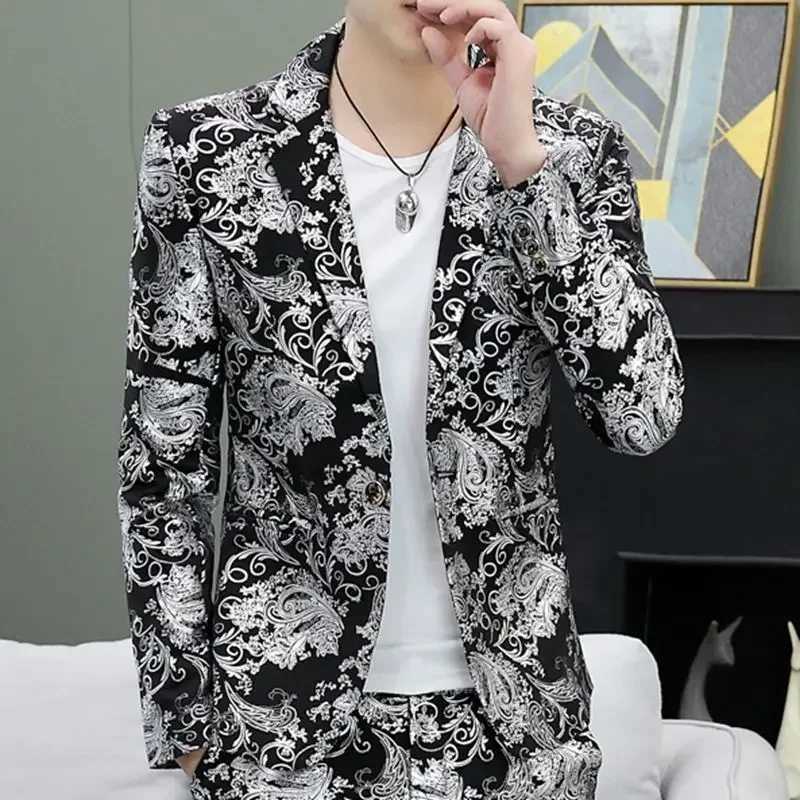 Printed Male Blazer Chinese Single Breasted Coat Mens Suit Jackets Stamp Korean Style Casual Elegant New In Fashion 2024 Suits X250704