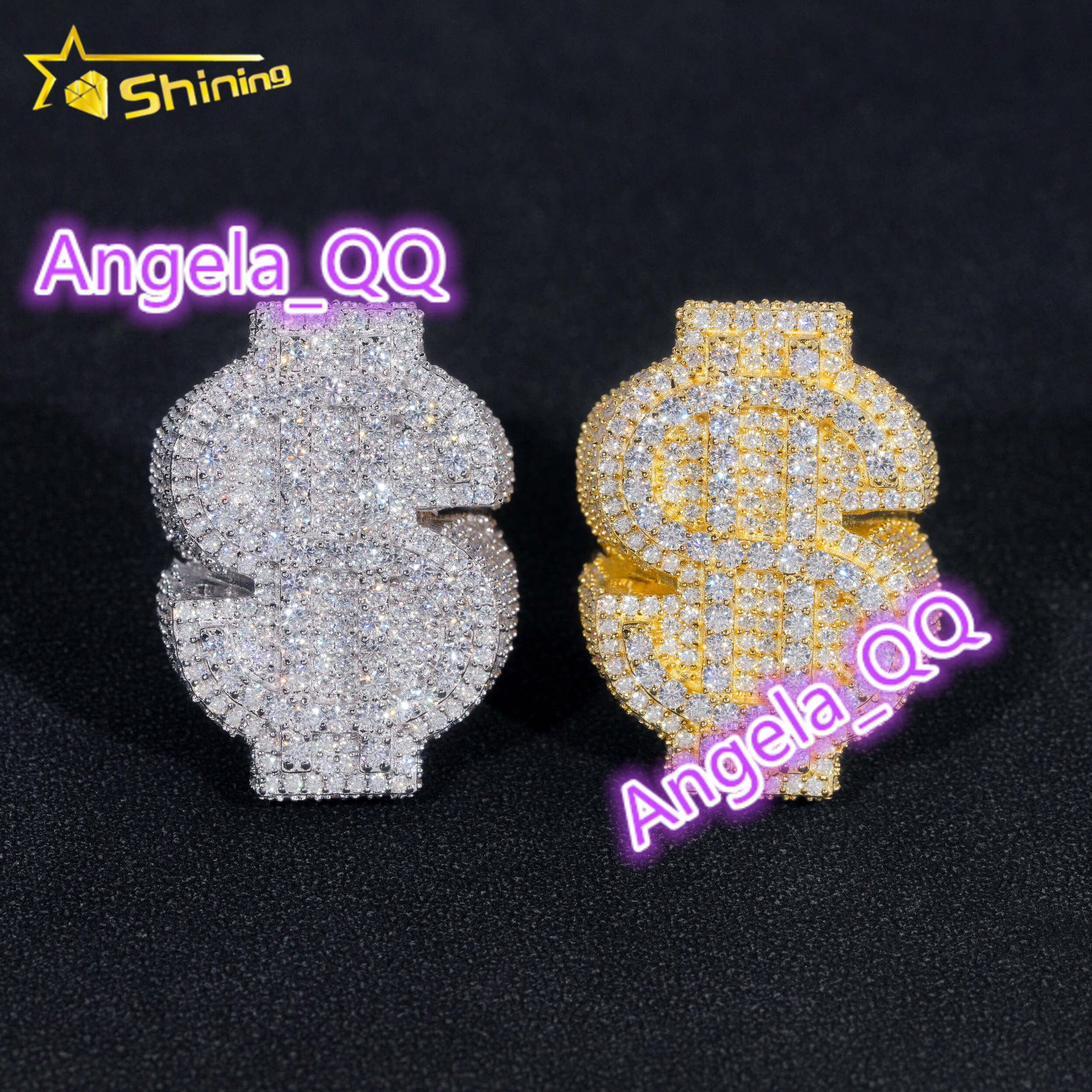 Hot Sale Money Sign Moissanite vvs1 Diamond Silver Iced Out Design Hip Hop Ring Ready to Ship