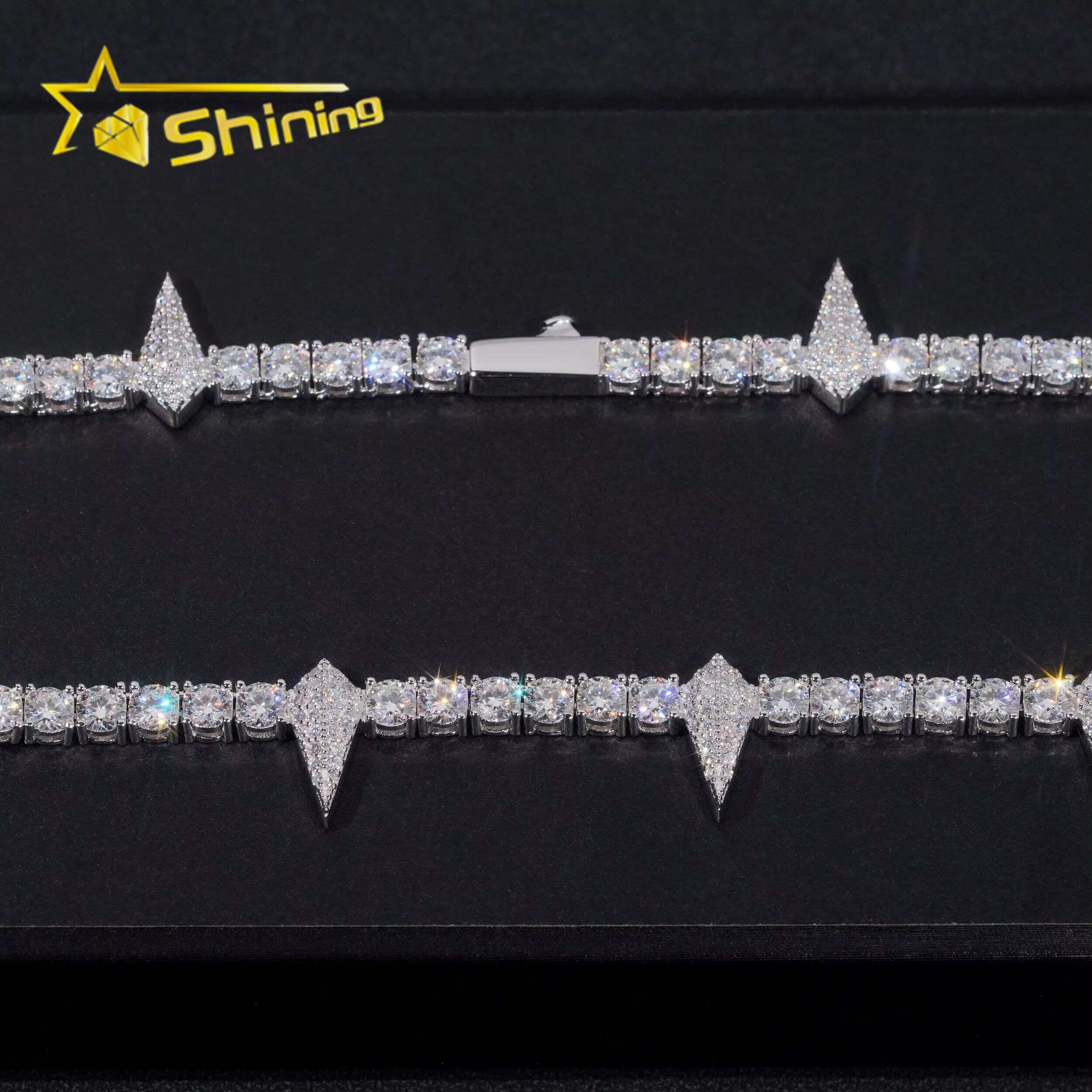 Custom Tennis Necklace Silver 925 New Design Iced Out Vvs Moissanite Diamond Hip Hop Lab Diamond Tennis Chain