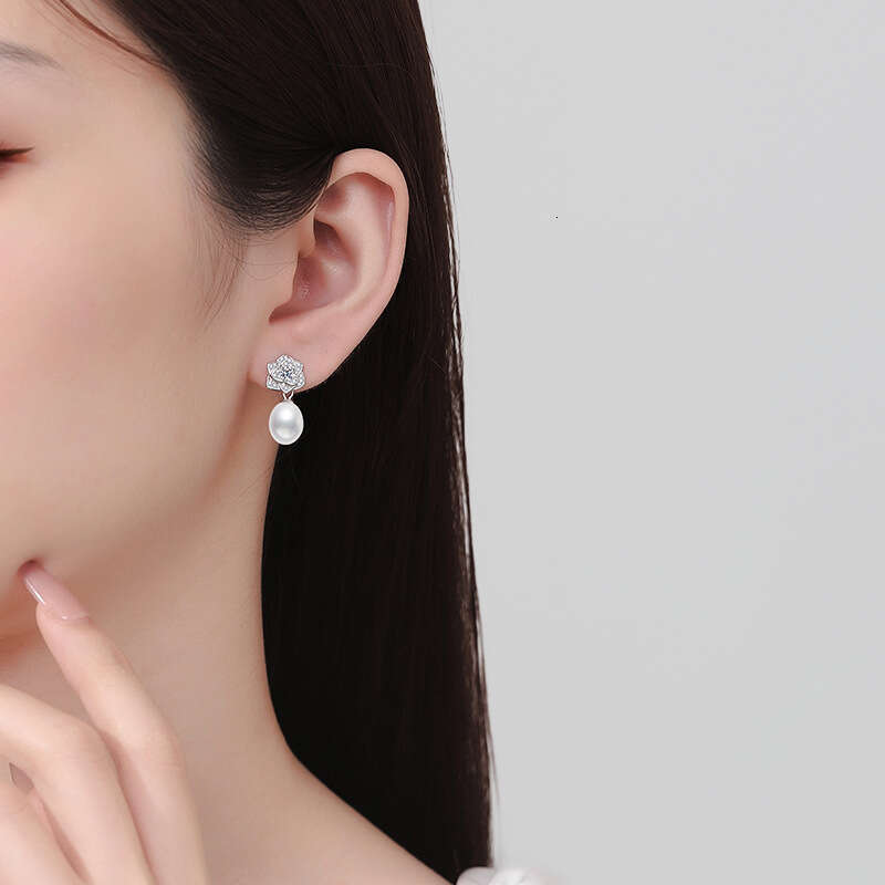 MoiS925S925anite S925 S925terling S925ier Natural FreS925hwater Pearl Camellia VerS925atile High-End EarringS925 for Women 582