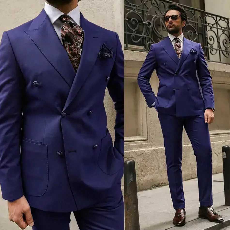 Formal Men Suits Double Breasted Brown Peaked Lapel Men Slim Fit Casual Jacket Pants Two Piece Luxury Wedding Suits X250704