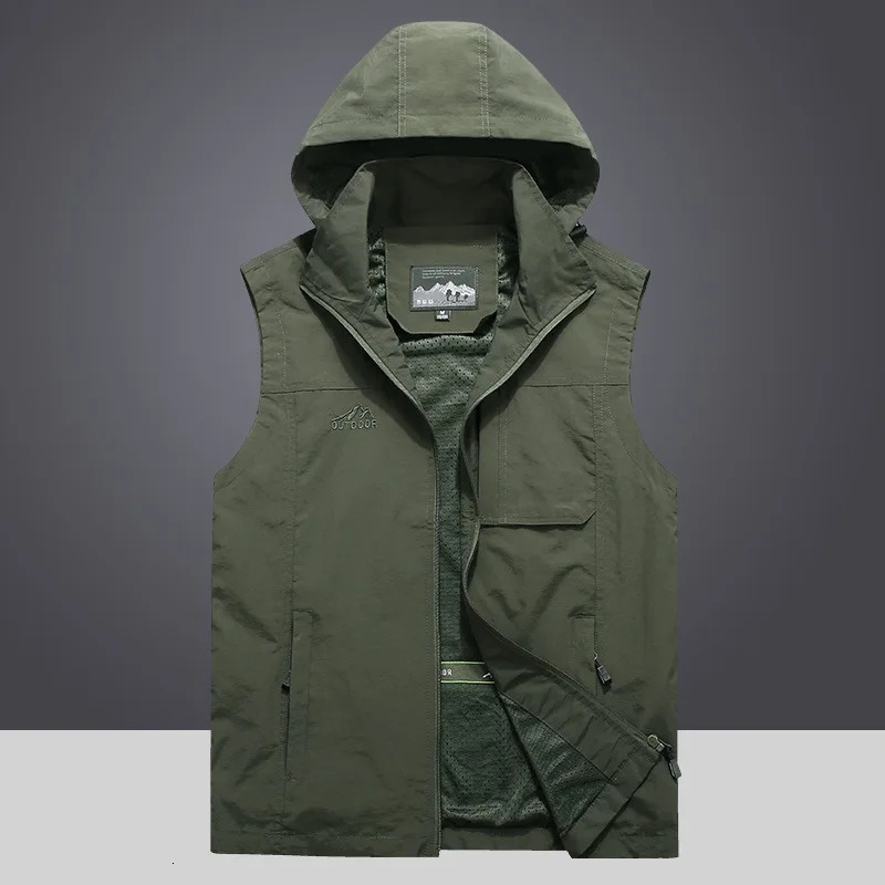 FGKKS Outdoor Casual Vest For Men Large Pocket Hooded Fashion Coat High Quality n Streetwear Men 250704