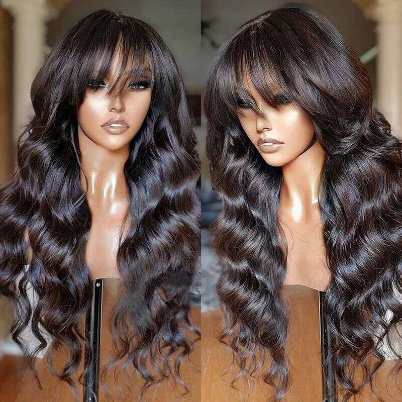 Body Wave Front Bangs Fringe Human Hair Wigs Women Glueless HD Lace Frontal Wig With Bang On Sale Clearance 180%