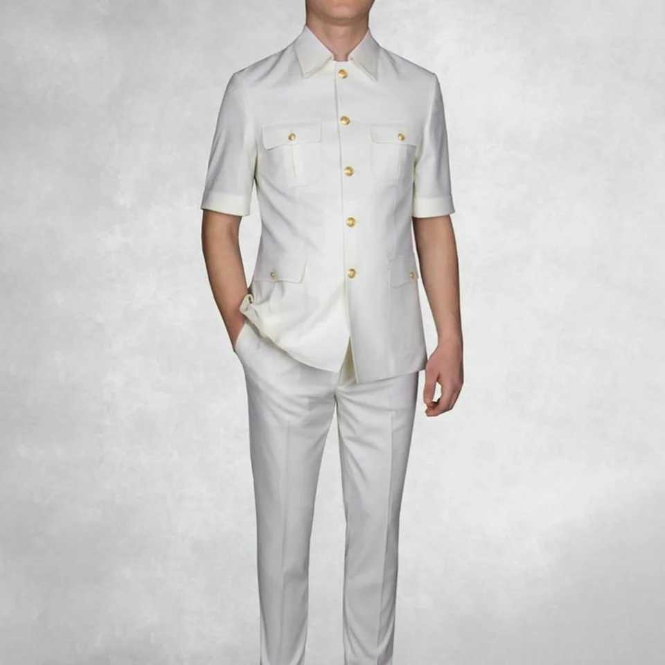 Fashion Single Breasted Men Suits 2 Piece Chic Summer Short Sleeves Solid Business Casual Outfits Basic Wedding Party Tuxedo X250704