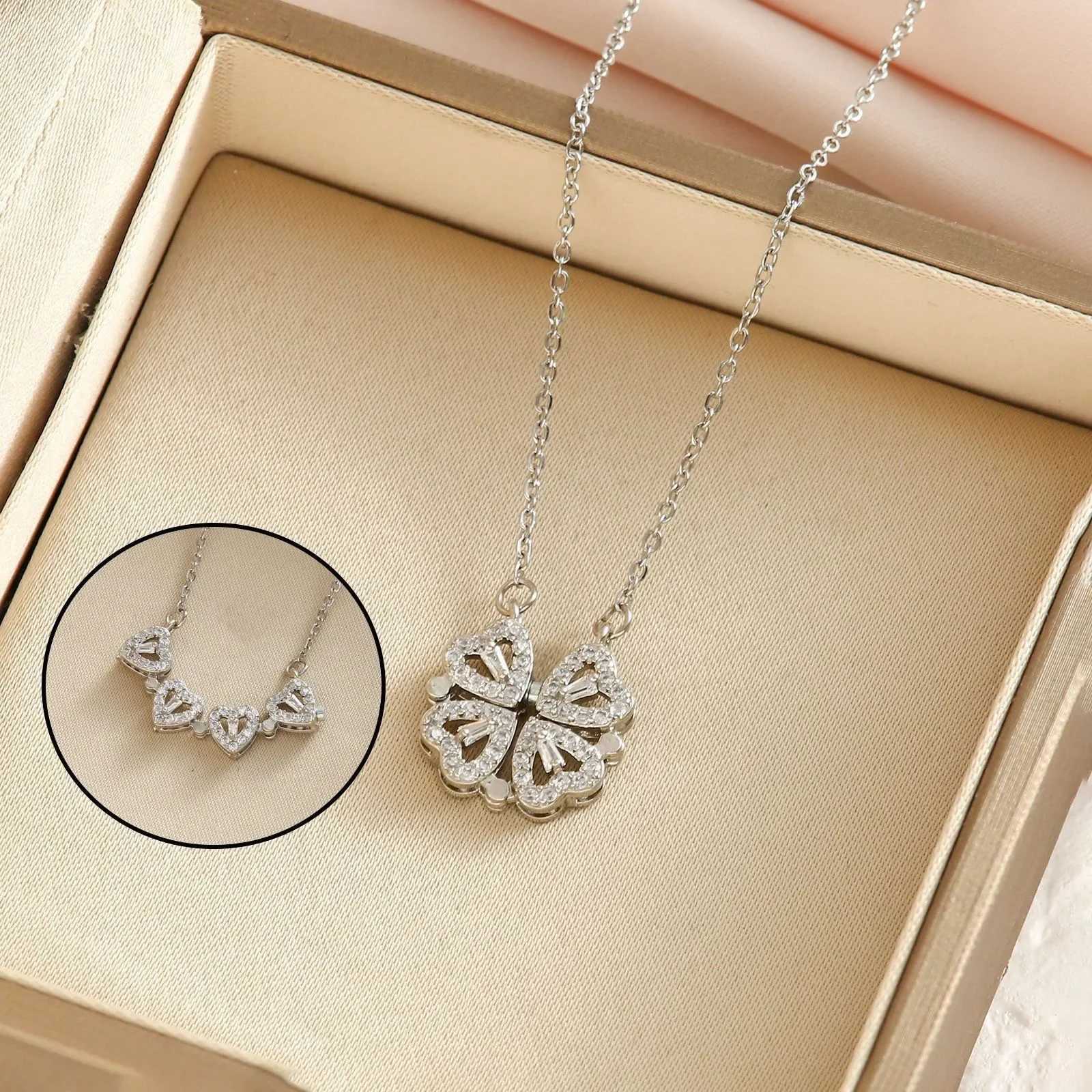 Love Magnetic Pendant Necklace Ladies Clover Necklace Heart Shaped Heart Necklace Lucky 4 In 1 Love Pendant Jewelry Gift Y250704