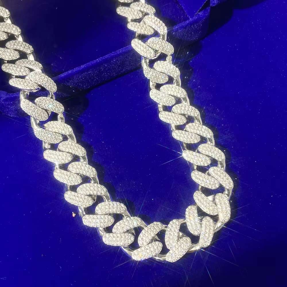 Wholesale Hip Hop Jewelry Rose Gold Plated 14MM Iec Out Zircon 925 Silver Miami Cuban Link Chain Necklaces for Men