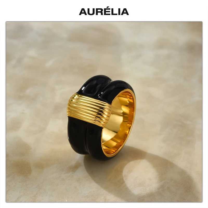 France Retro Black Gold White Wide Ring Women Europe Designer Jewelry Party Trend Y250704