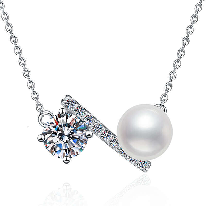 S925 Pure S925ier MoiS925S925anite Necklace Natural FreS925hwater Pearl High-end VerS925atile Balance Beam Pendant for Women e78