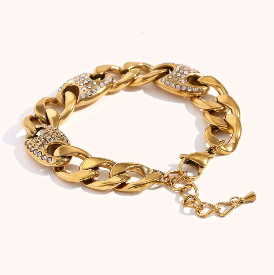 High Quality Cuban Link Unisex Bracelets With Diamond Pig Nose Lucky Charm Stainless Steel 18K Gold Plated Men Women Accessories