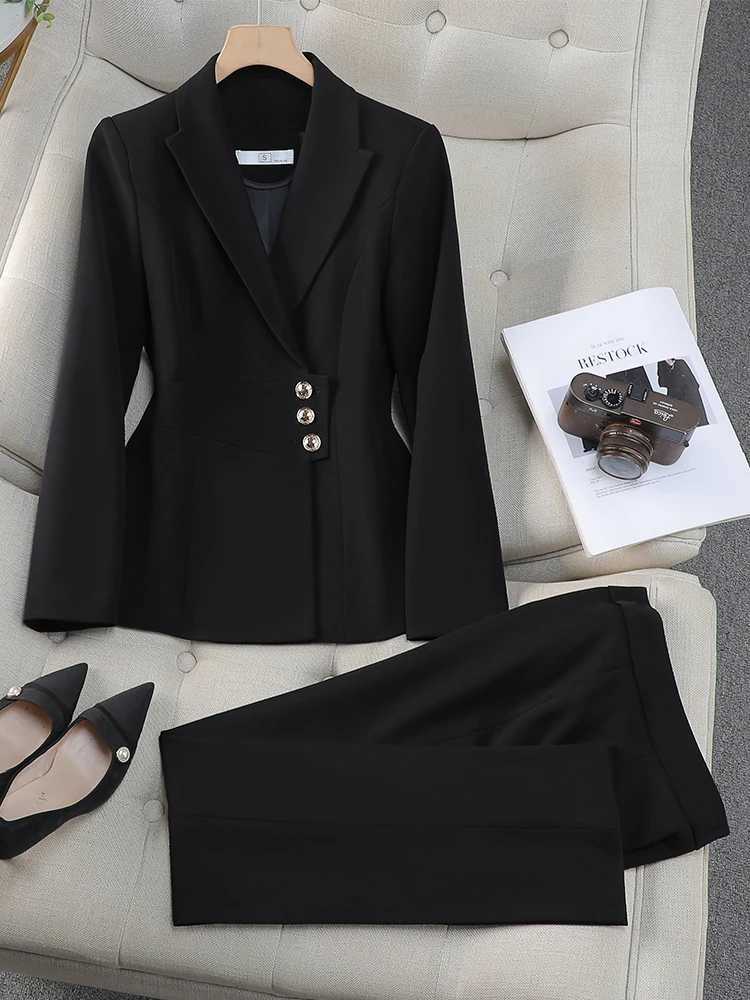 Women Pant Suit Gray Navy Black Office Ladies Female Business Work Wear 2 Piece Set Formal Blazer Jacket And Trouser X250704