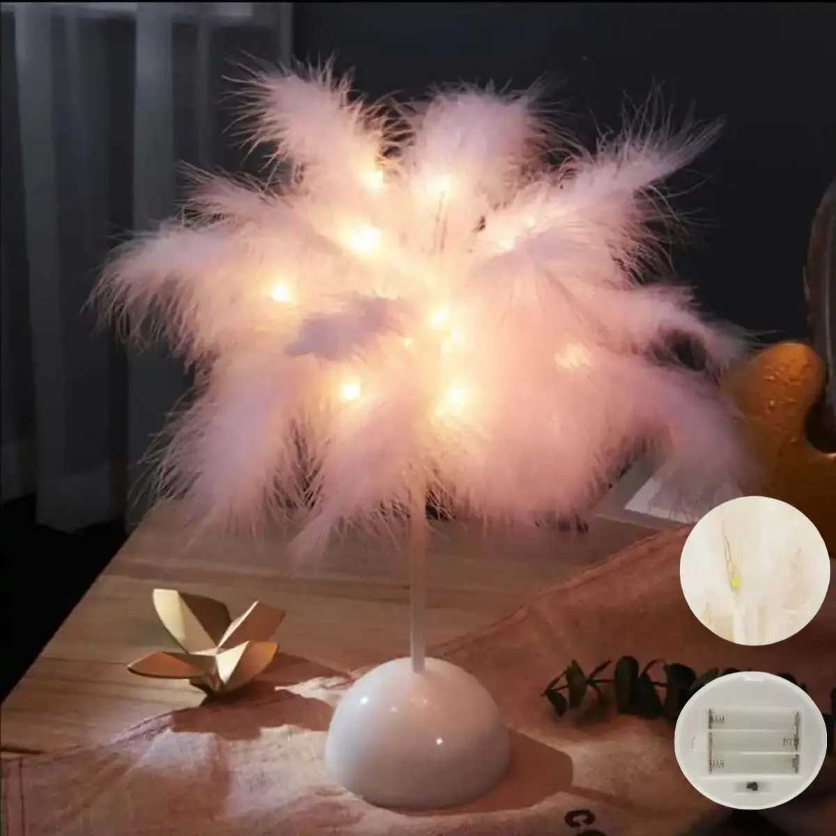 1PC Feather Design LED Table Lamp for Kids - Battery-Powered Portable Ideal Bedroom Decor for All Occasions XJ250703