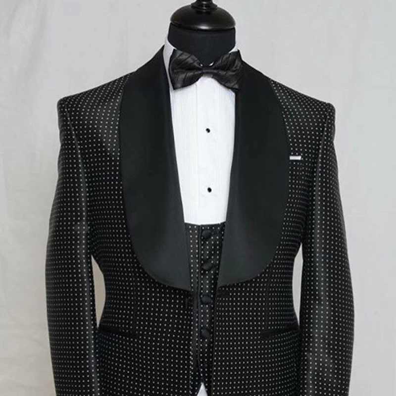 3 piece Slim fit Prom Suits for Men with Dots Shawl Lapel Custom Wedding Groom Tuxedos 2025 Man Fashion Clothes Suit Set X250704